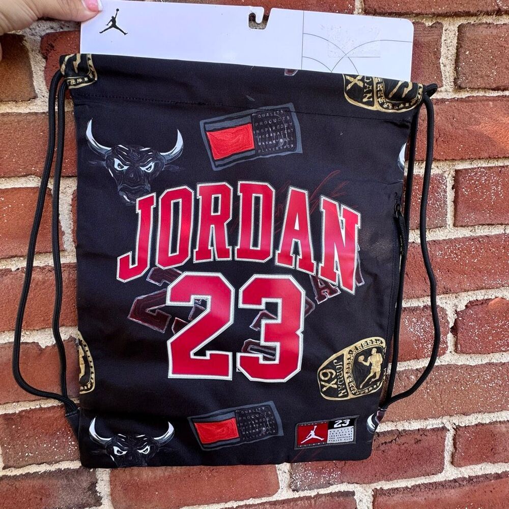 Nike Air Jordan Championship Rings Gym Sack Drawstring Backpack Black NEW